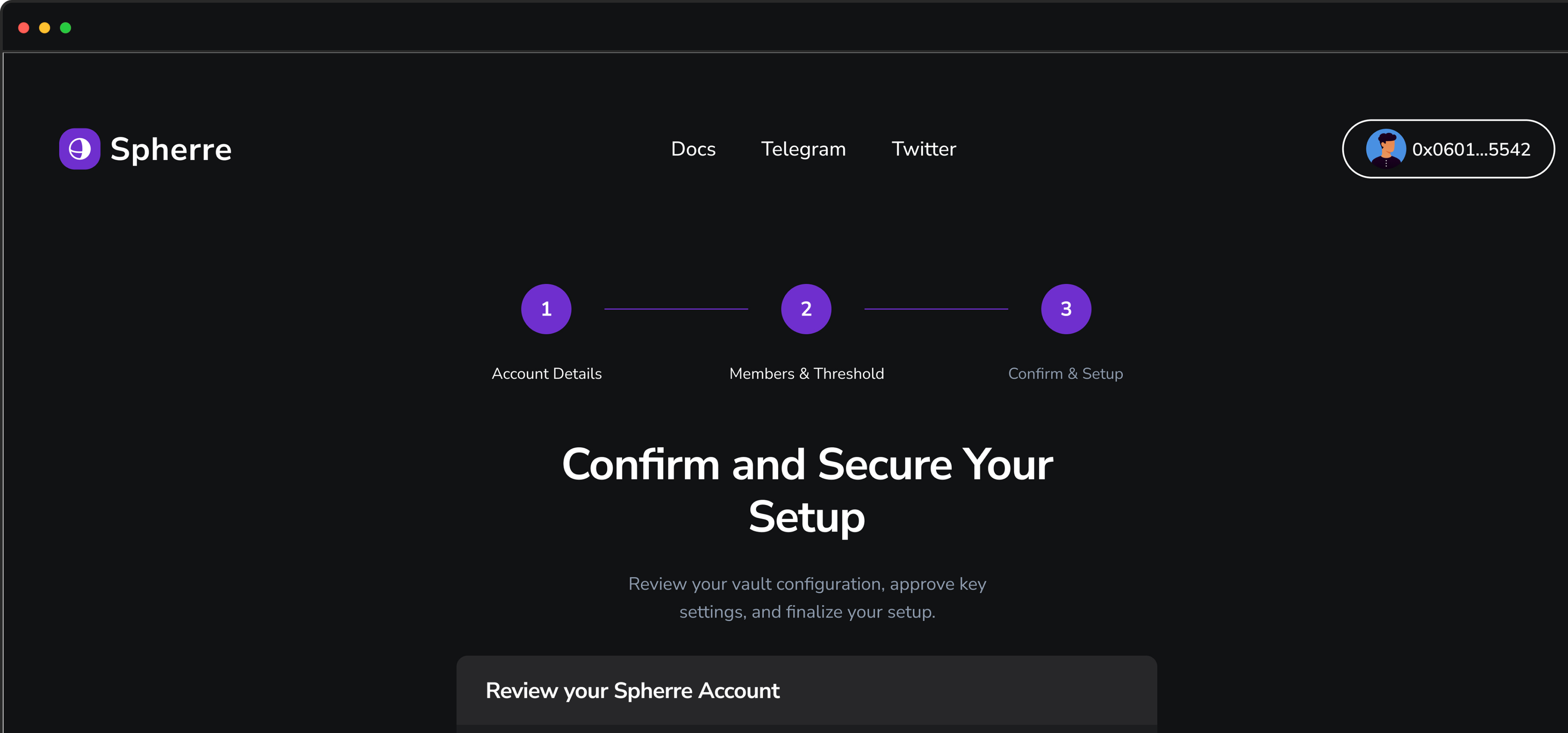 Wallet setup interface